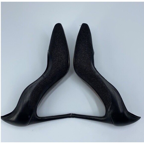 Joan Oloff Heels Black Luxury Textured Leather Pointy Toe Orthopedic Career 8 - Picture 5 of 15
